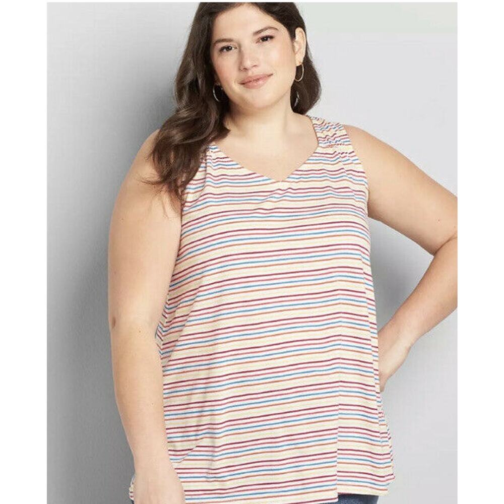 Lane Bryan Womans Sz 30/32 Plus Tank Gathered Shoulder V Neck‎ Sleeveless NWT